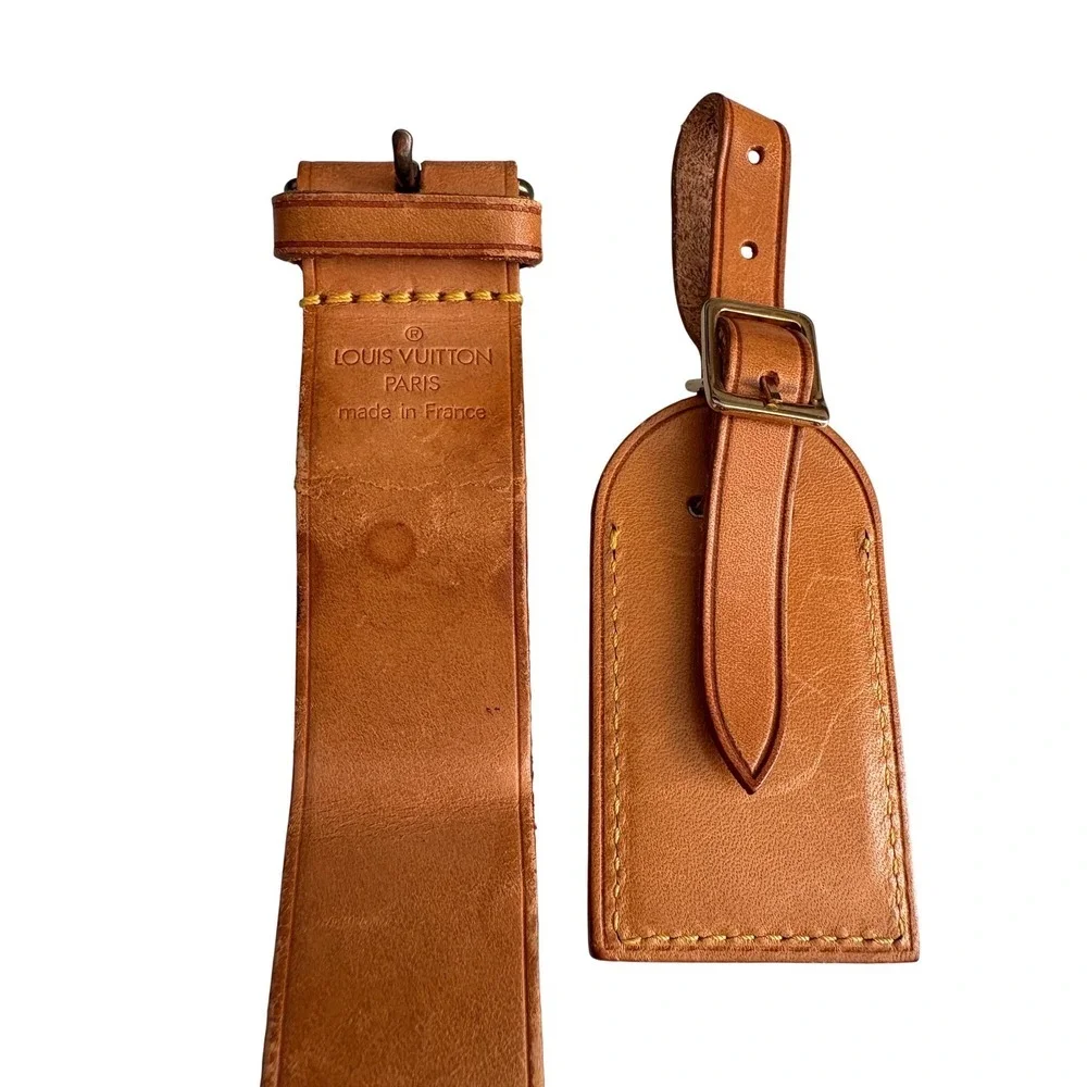 Louis Vuitton Vachetta Leather Luggage Tag and Poignet Set Tan Made in France - Picture 4 of 8